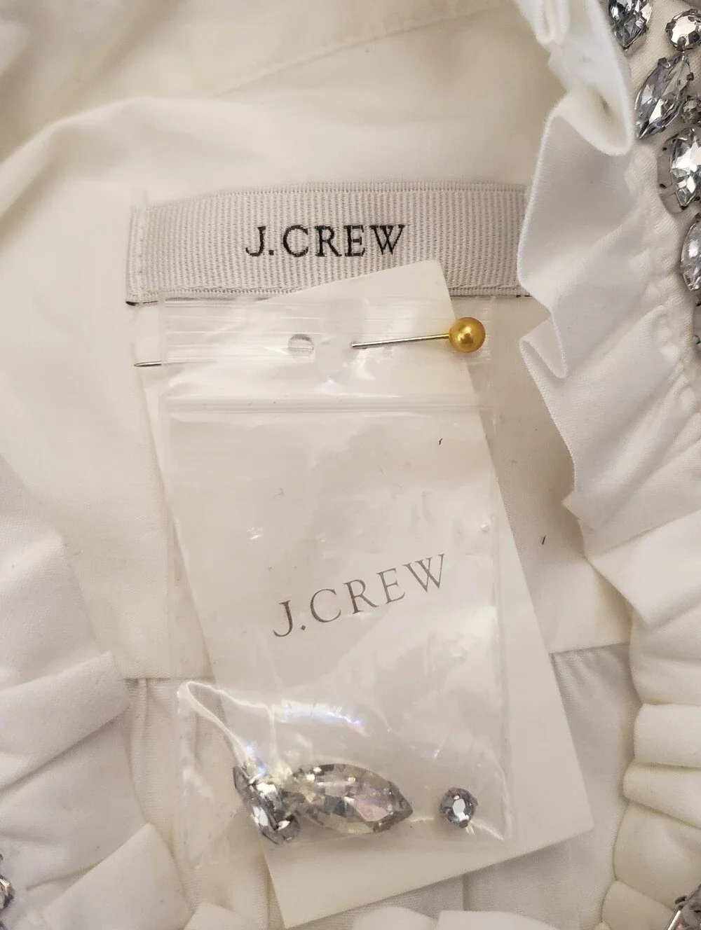 J. Crew Sleeveless White Cotton Button-Front Shirt with Embellished Collar Sz 8